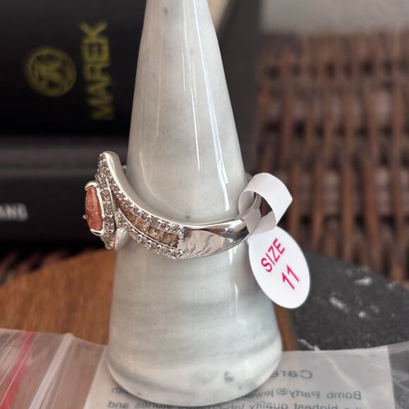 Bomb Party “Moments Matter” Ring RBP8632 Size 11 peach Ice Crystal & CZ Rhodium - Picture 3 of 5
